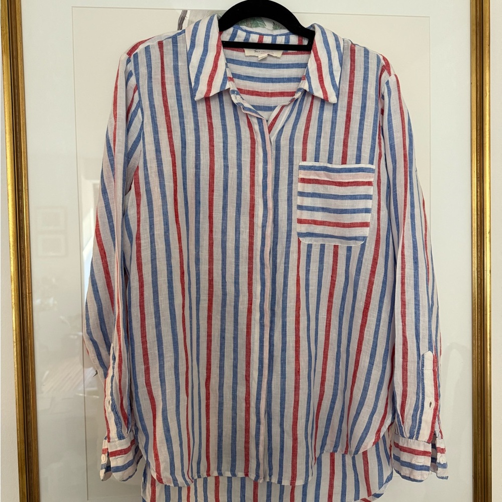 Vince Camuto Red, White & Blue Linen Button-Down Shirt